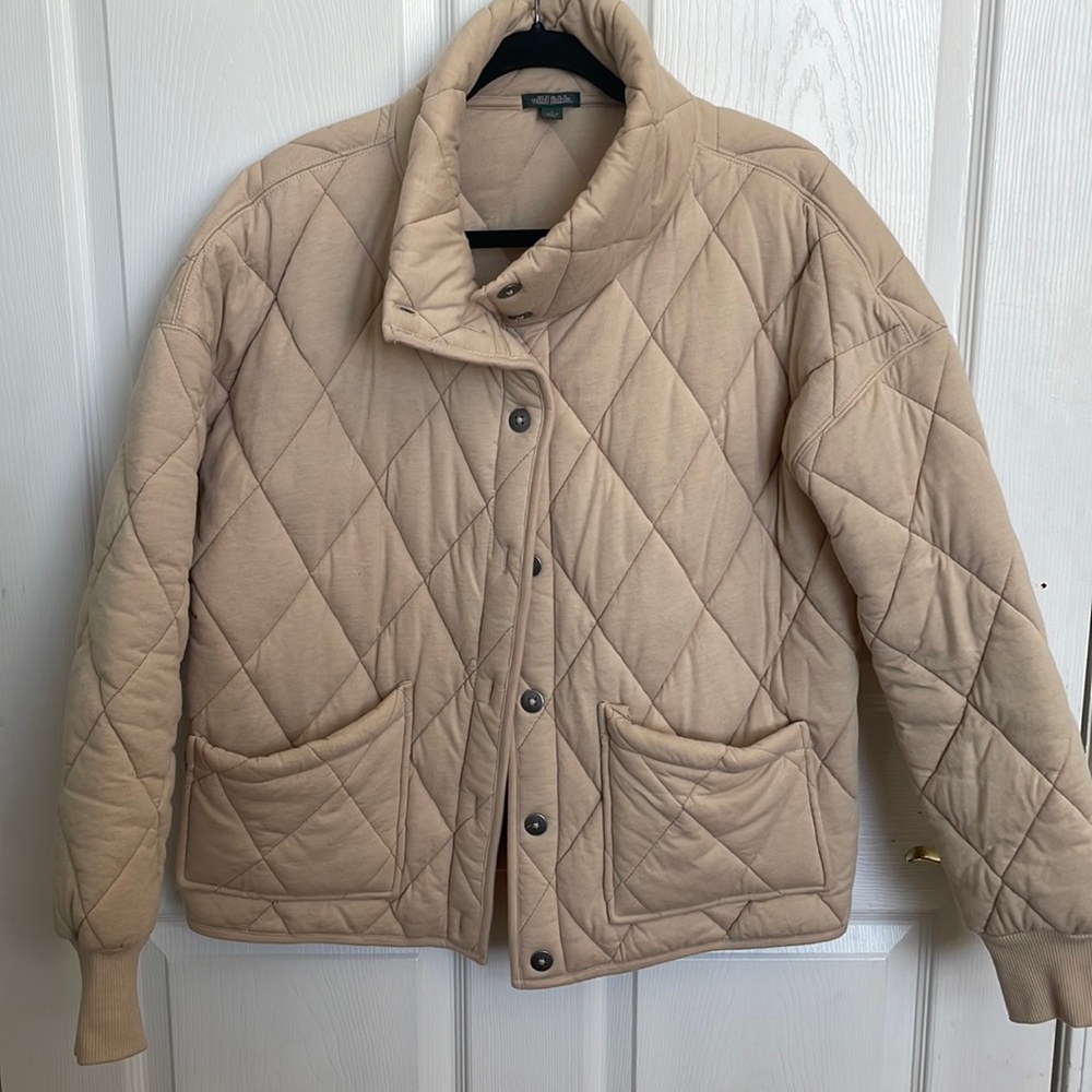 Cream cotton blend puffer jacket Large
